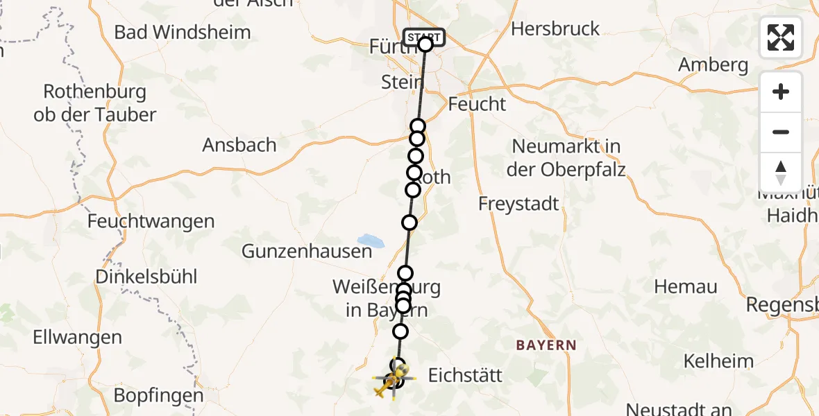 Flugroute Ambulanzhubschrauber Flughafen Nuremberg - Solnhofen, 06 Oktober 2026, 09:40