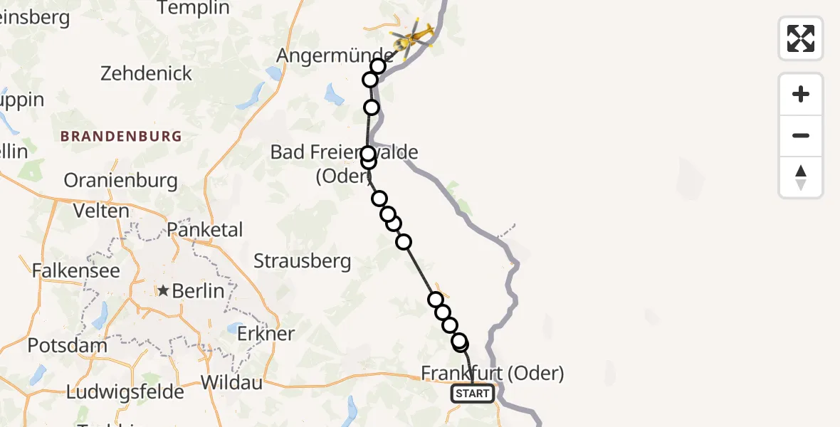 Flugroute Ambulanzhubschrauber Frankfurt (Oder) - Schwedt/Oder, 06 Oktober 2026, 09:43