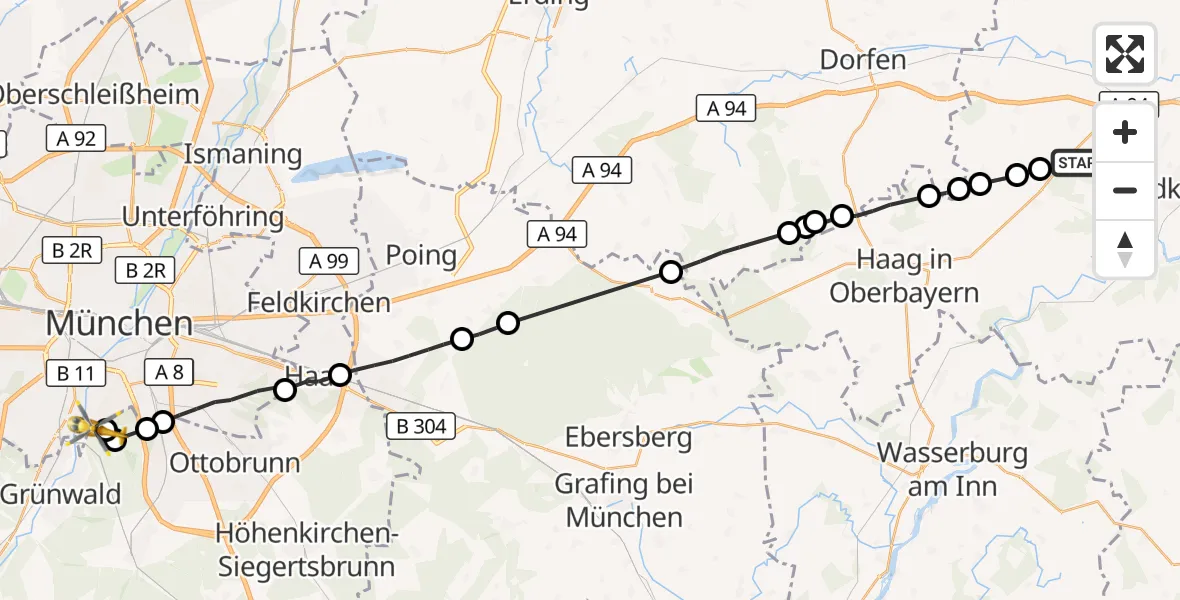 Flugroute Rettungshubschrauber Rattenkirchen - ADAC Air Rescue Center Hubschrauberlandeplatz (Christoph 1), 06 Oktober 2026, 09:47