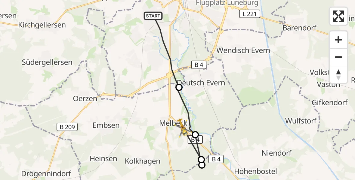 Flugroute Rettungshubschrauber Lüneburg - Melbeck, 06 Oktober 2026, 09:47