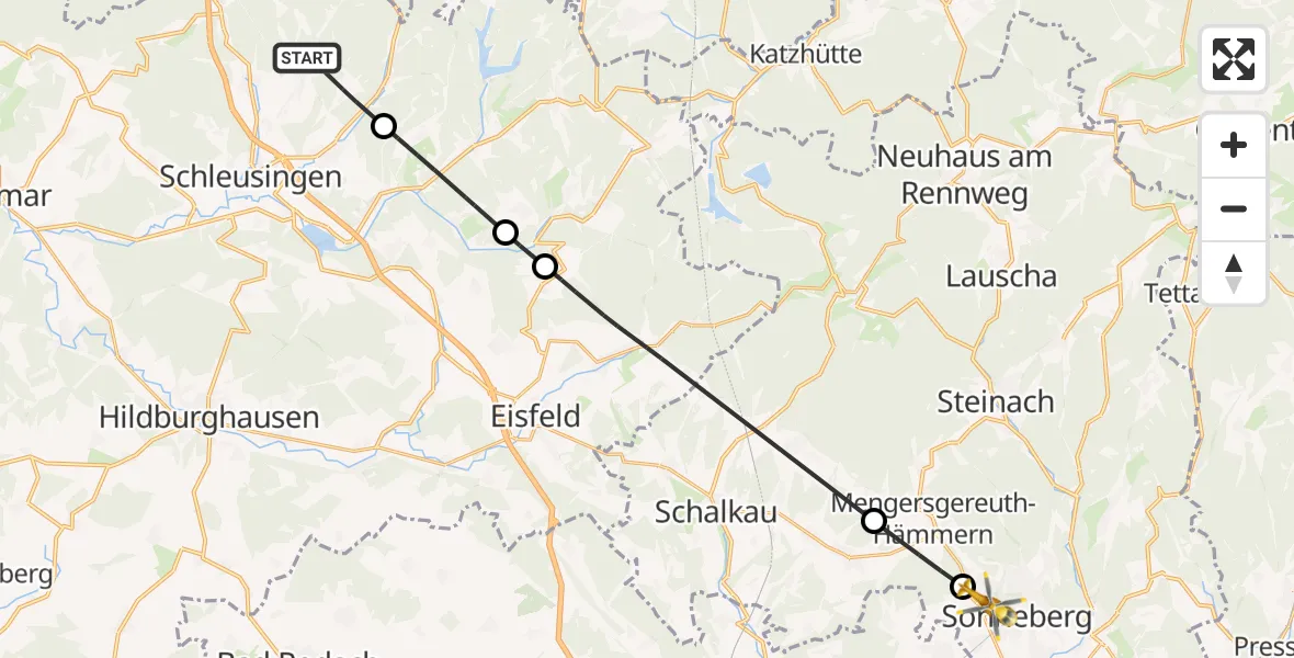 Flugroute Rettungshubschrauber Schleusingen - Sonneberg, 06 Oktober 2026, 09:48