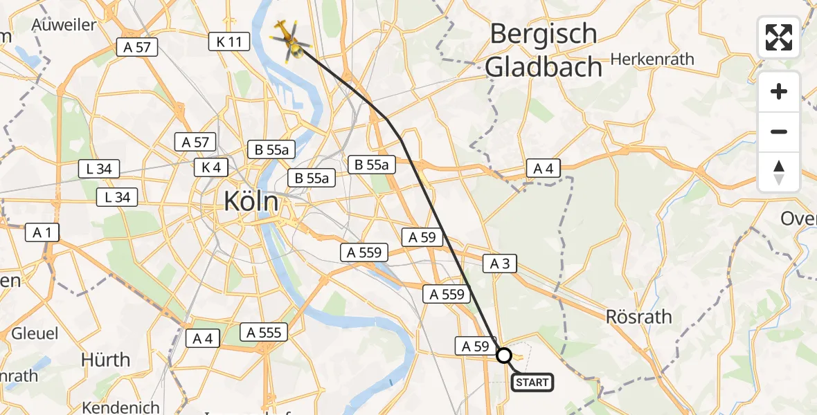 Flugroute Rettungshubschrauber Köln Bonn Flughafen - Köln, 06 Oktober 2026, 09:52