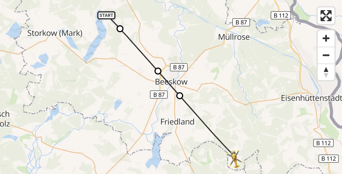 Flugroute Rettungshubschrauber Bad Saarow - Friedland, 06 Oktober 2026, 09:57