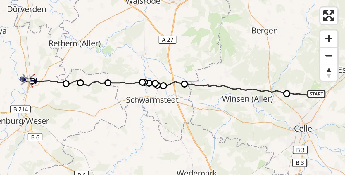 Flugroute Polizeihubschrauber Celle - Rohrsen, 06 Oktober 2026, 10:00