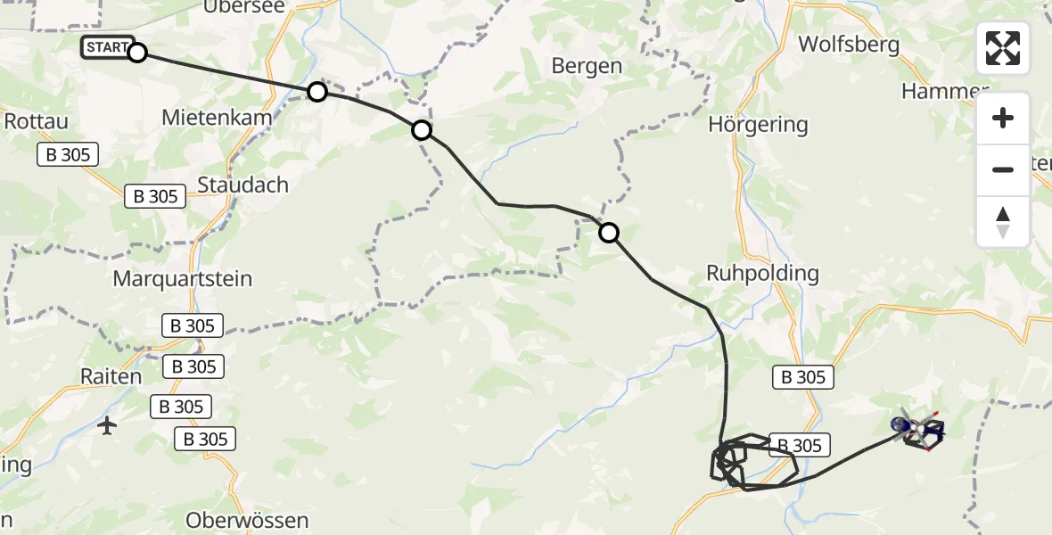 Flugroute Polizeihubschrauber Grassau - Ruhpolding, 06 Oktober 2026, 10:16