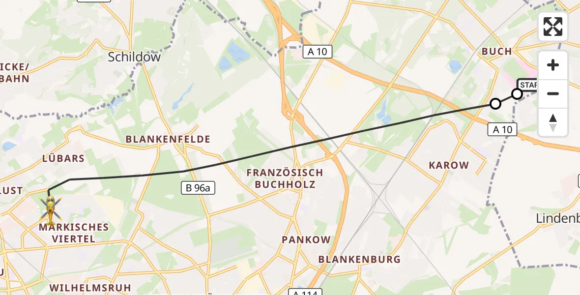 Flugroute Rettungshubschrauber Helios Clinic Berlin-Buch - Berlin, 06 Oktober 2026, 10:17