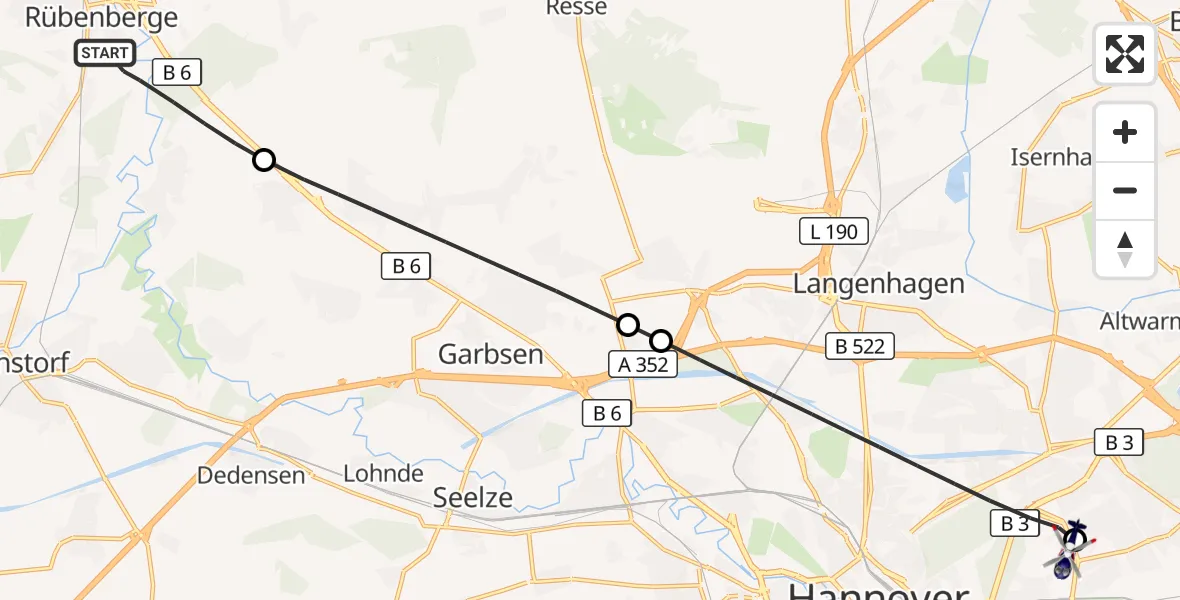 Flugroute Polizeihubschrauber Neustadt am Rübenberge - Hannover Luftrettung Hubschrauberlandeplatz (Christoph 4), 06 Oktober 2026, 10:25