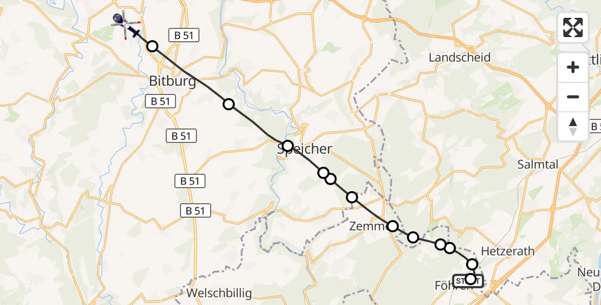 Flugroute Polizeihubschrauber Föhren - Rittersdorf, 06 Oktober 2026, 10:27