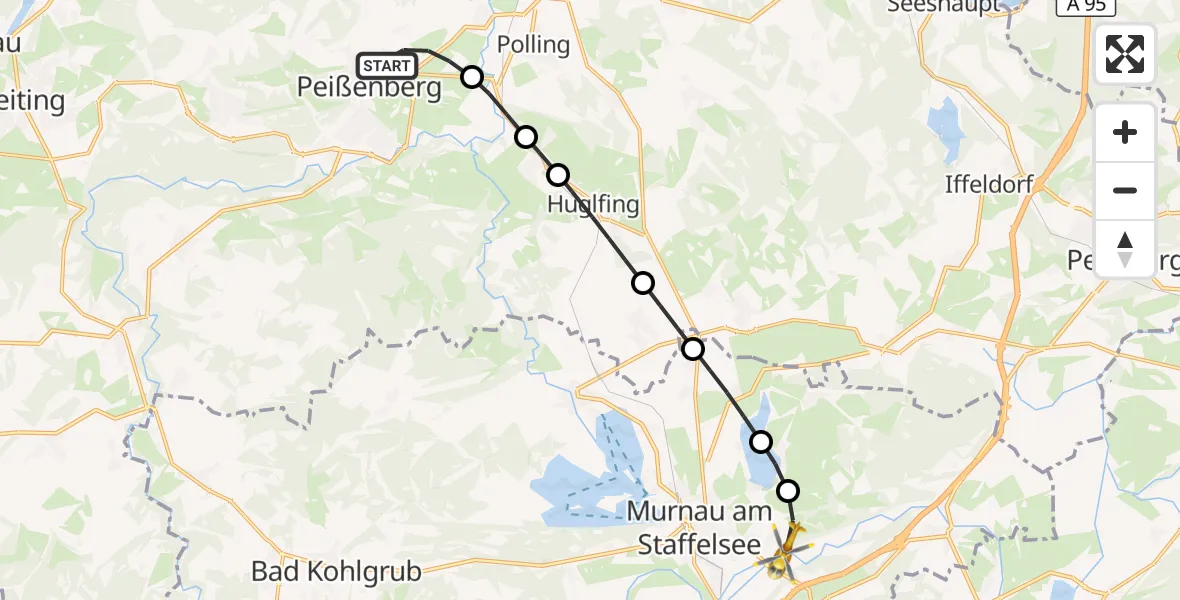 Flugroute Rettungshubschrauber Peißenberg - Riegsee, 06 Oktober 2026, 10:33