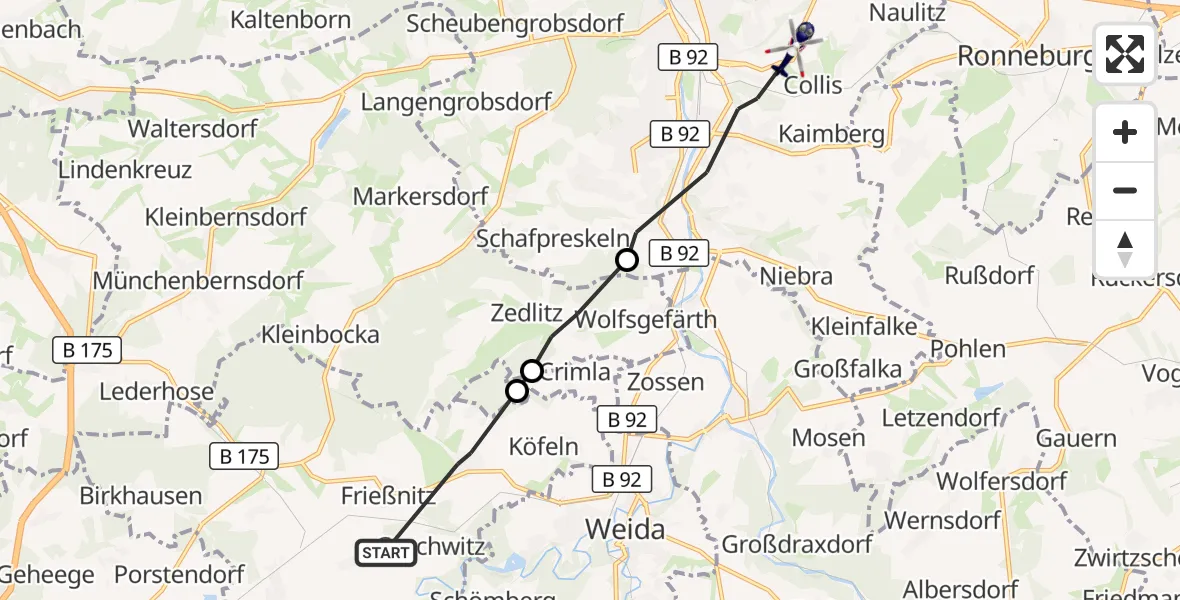 Flugroute Polizeihubschrauber Harth-Pöllnitz - Gera, 06 Oktober 2026, 10:34