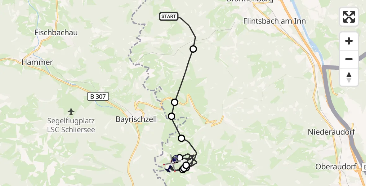 Flugroute Polizeihubschrauber Brannenburg - Kiefersfelden, 06 Oktober 2026, 10:39