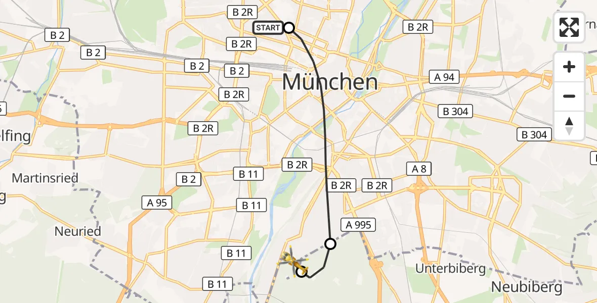 Flugroute Rettungshubschrauber Deutsches Herzzentrum München - ADAC Air Rescue Center Hubschrauberlandeplatz (Christoph 1), 06 Oktober 2026, 10:42