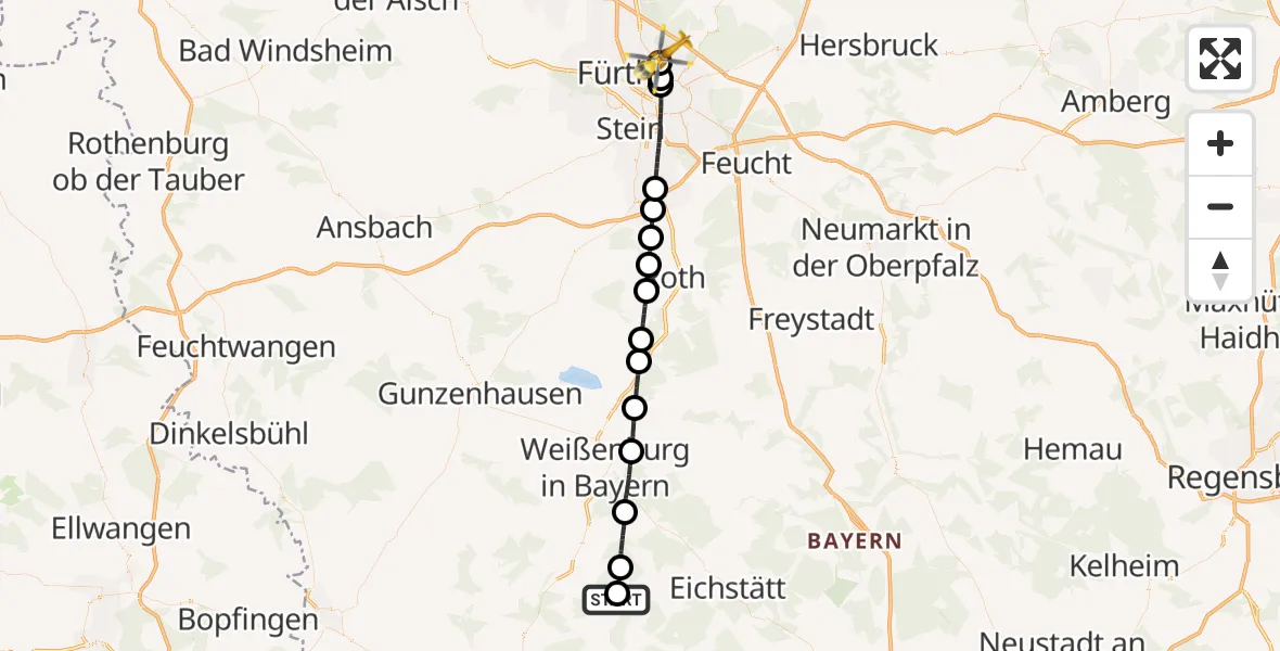 Flugroute Ambulanzhubschrauber Mörnsheim - Flughafen Nuremberg, 06 Oktober 2026, 10:43