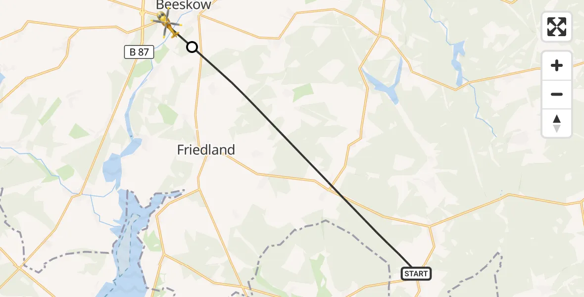 Flugroute Rettungshubschrauber Friedland - Beeskow, 06 Oktober 2026, 10:47