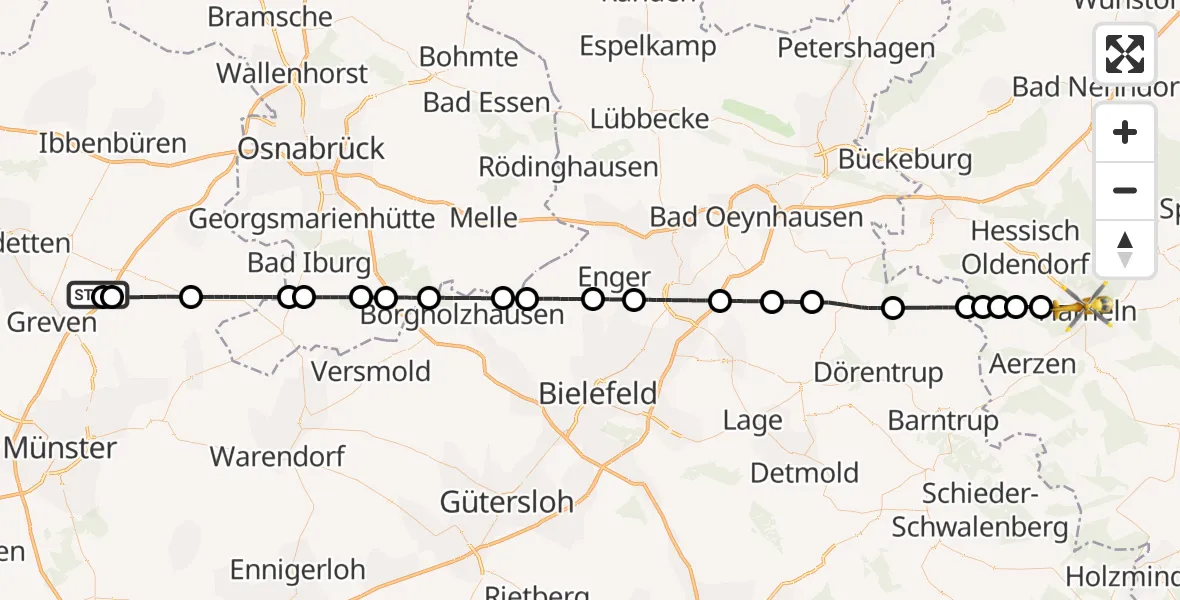 Flugroute Ambulanzhubschrauber Christoph  Westfalen-ADAC - Hameln, 06 Oktober 2026, 10:48