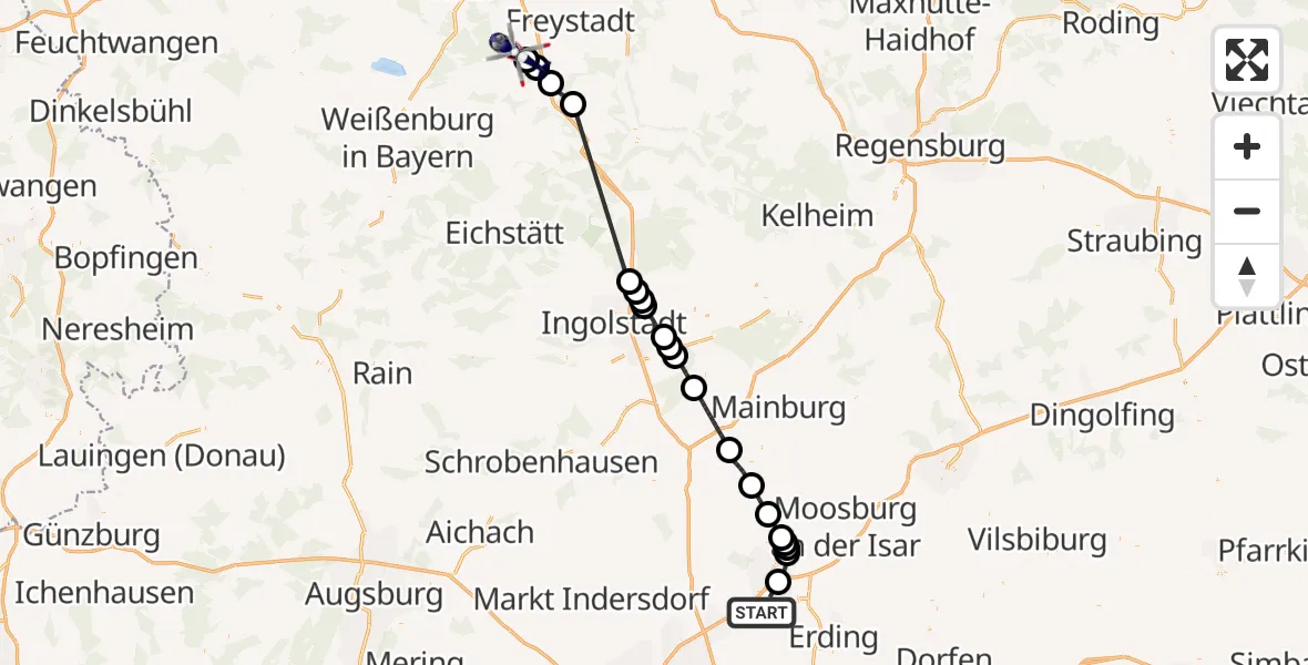 Flugroute Polizeihubschrauber München Flughafen - Thalmässing, 06 Oktober 2026, 10:54