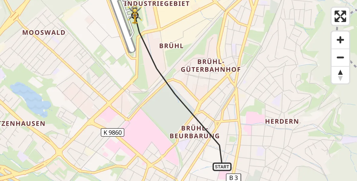 Flugroute Ambulanzhubschrauber Freiburg im Breisgau - Freiburg im Breisgau Flugplatz, 06 Oktober 2026, 11:00