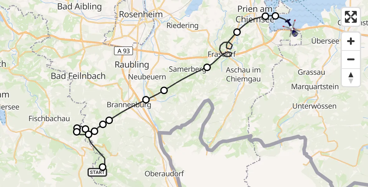 Flugroute Polizeihubschrauber Kiefersfelden - Chiemsee (See), 06 Oktober 2026, 11:02