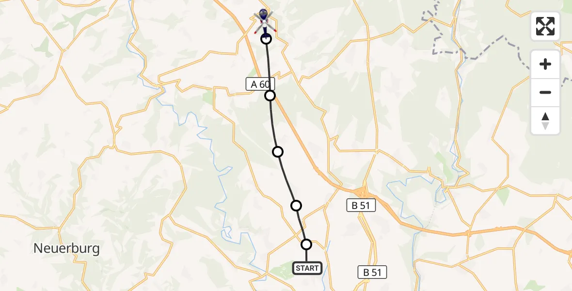 Flugroute Polizeihubschrauber Rittersdorf - Nimsreuland, 06 Oktober 2026, 11:04