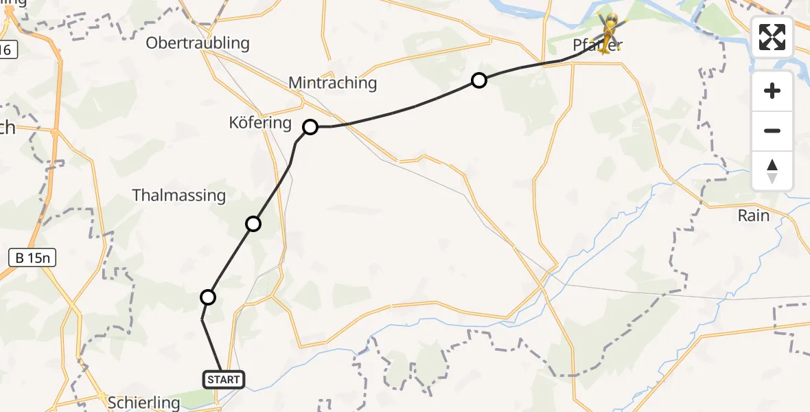 Flugroute Rettungshubschrauber Schierling - Pfatter, 06 Oktober 2026, 11:06