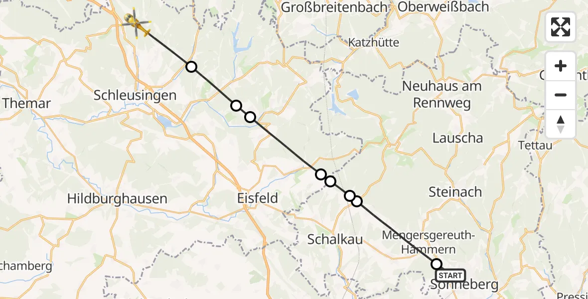 Flugroute Rettungshubschrauber Sonneberg - Schleusingen, 06 Oktober 2026, 11:11
