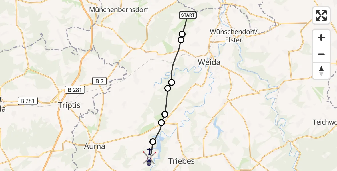 Flugroute Polizeihubschrauber Zedlitz - Zeulenroda-Triebes, 06 Oktober 2026, 11:12