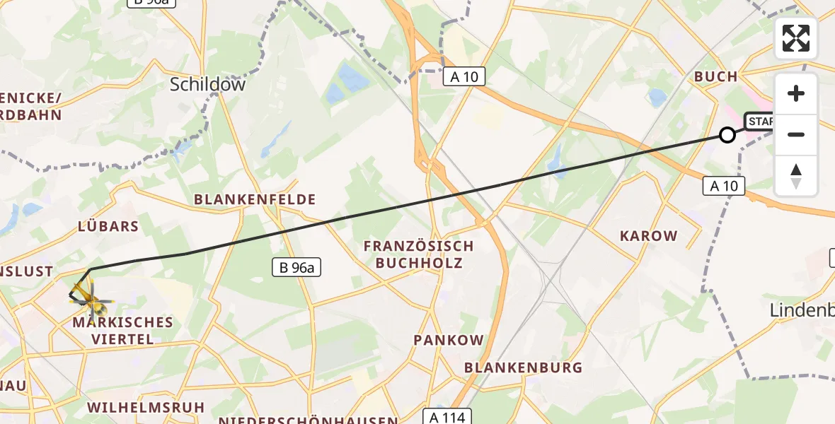 Flugroute Rettungshubschrauber Helios Clinic Berlin-Buch - Berlin, 06 Oktober 2026, 11:13