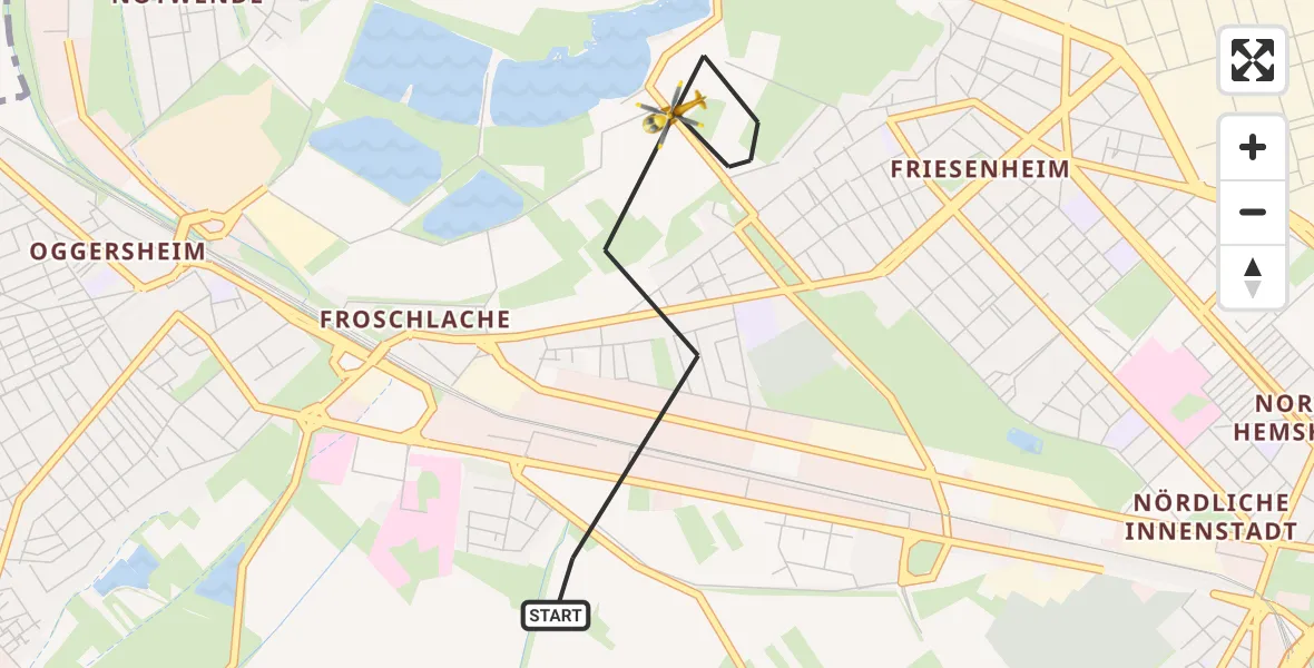 Flugroute Rettungshubschrauber Ludwigshafen am Rhein - Ludwigshafen am Rhein, 06 Oktober 2026, 11:16