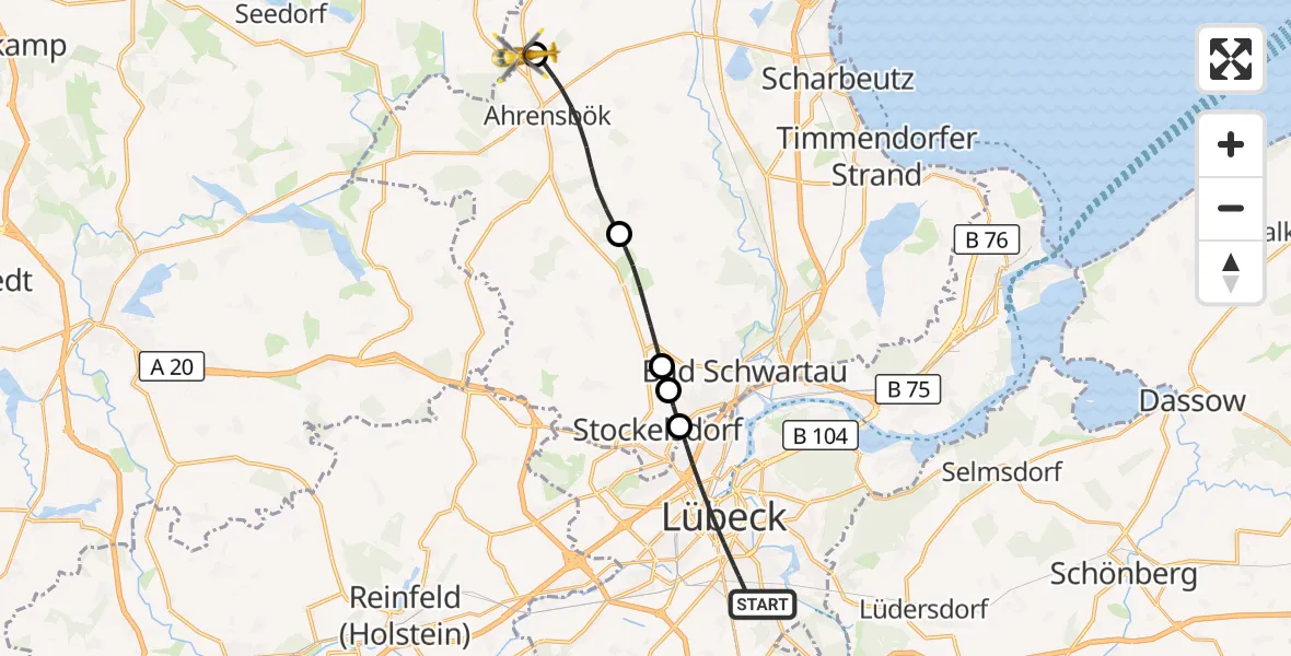 Flugroute Rettungshubschrauber Lübeck - Christoph 12 Luftrettungszentrum, 06 Oktober 2026, 11:20