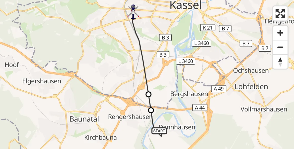 Flugroute Polizeihubschrauber Fuldabrück - Kassel, 06 Oktober 2026, 11:24