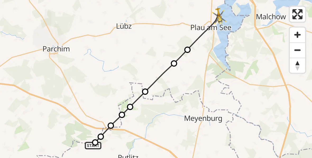 Flugroute Rettungshubschrauber Putlitz - Plau am See, 06 Oktober 2026, 11:28