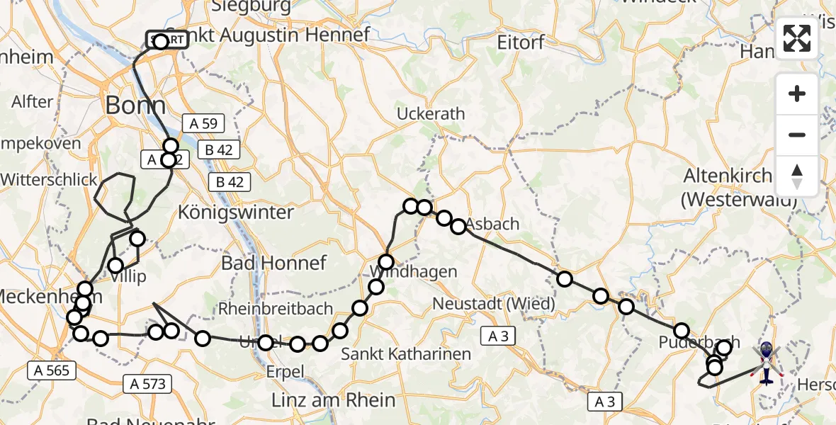 Flugroute Polizeihubschrauber Sankt Augustin - Dierdorf, 06 Oktober 2026, 11:28