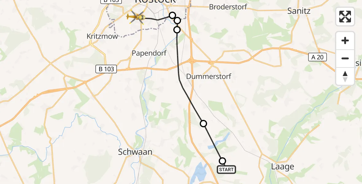 Flugroute Rettungshubschrauber Flughafen Rostock-Laage - Rostock, 06 Oktober 2026, 11:32