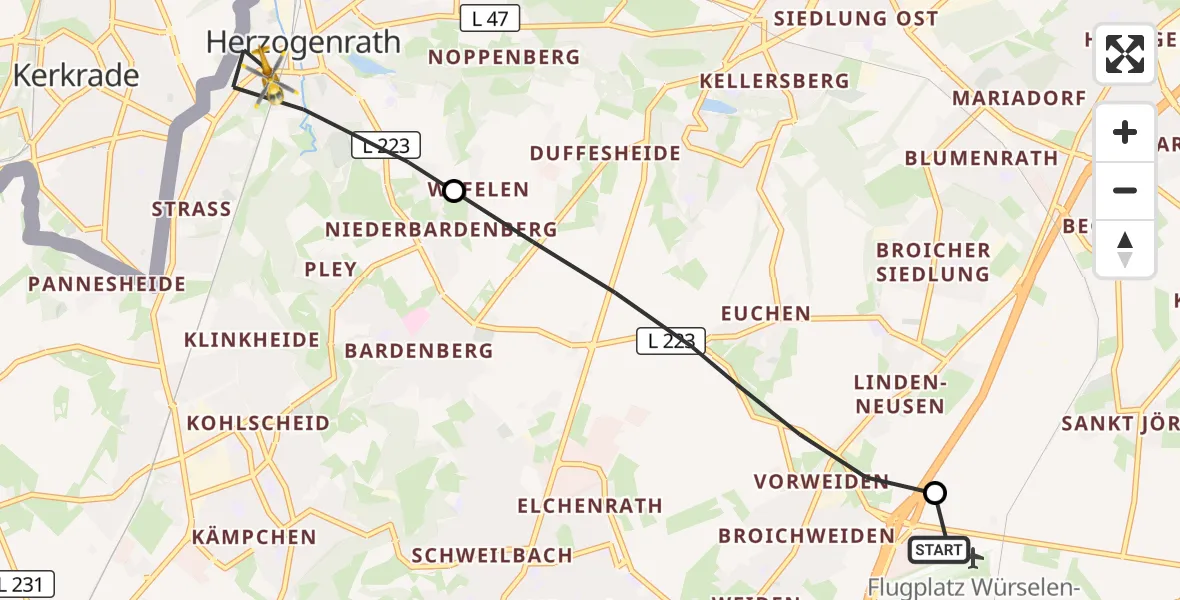Flugroute Rettungshubschrauber Aachen-Merzbrück Flughafen - Herzogenrath, 06 Oktober 2026, 11:33