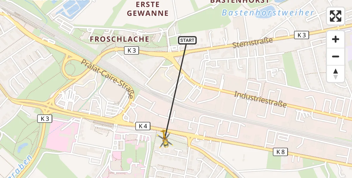 Flugroute Rettungshubschrauber Ludwigshafen am Rhein - Ludwigshafen Accident Hospital, 06 Oktober 2026, 11:41