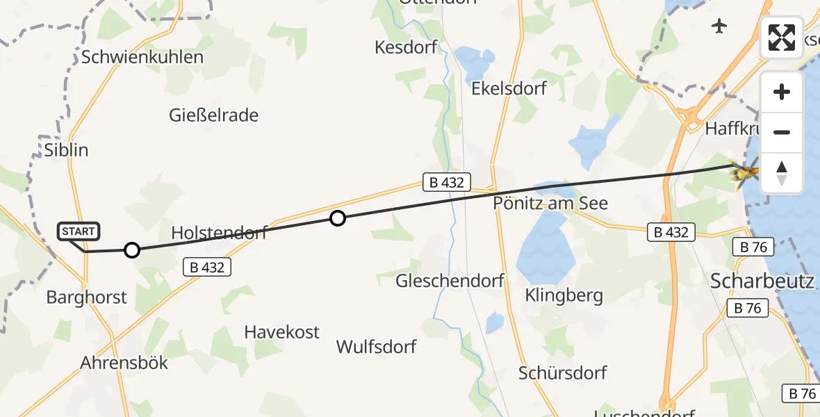 Flugroute Rettungshubschrauber Christoph 12 Luftrettungszentrum - Scharbeutz, 06 Oktober 2026, 11:43