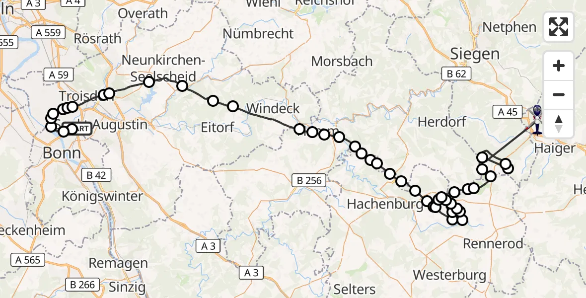 Flugroute Polizeihubschrauber Sankt Augustin - Haiger, 06 Oktober 2026, 11:44
