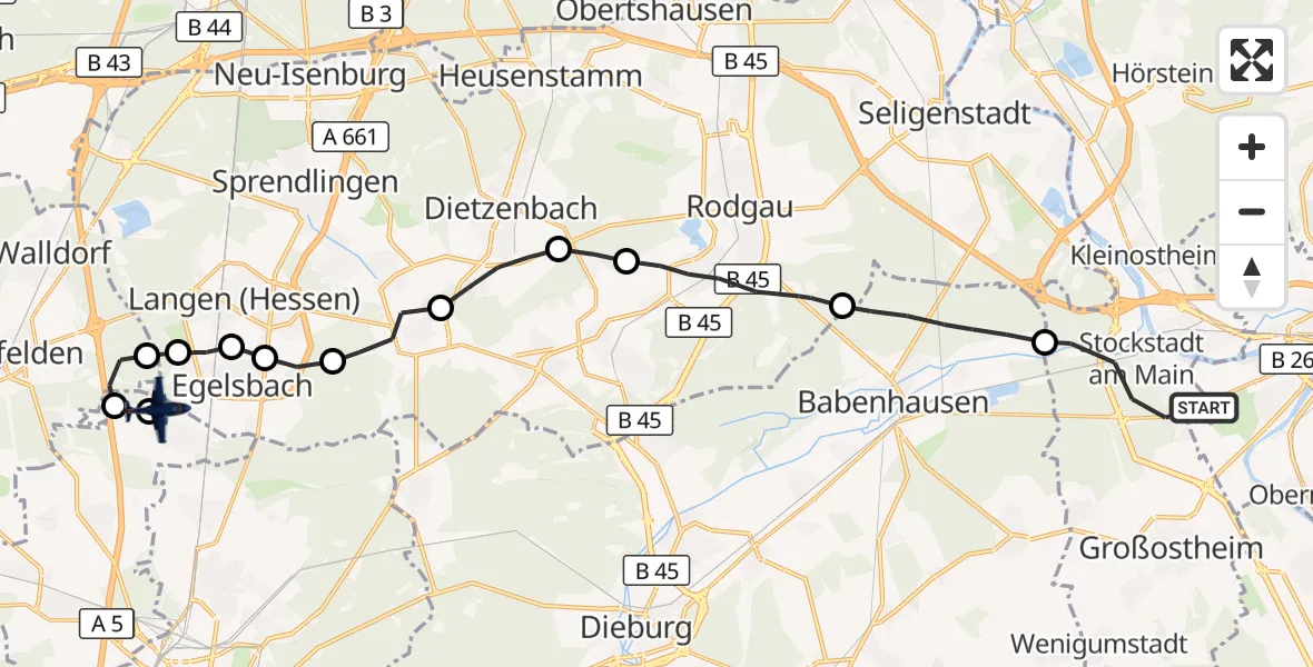 Flugroute Polizeiflugzeug Stockstadt a.Main - Flughafen Frankfurt-Egelsbach, 06 Oktober 2026, 11:46