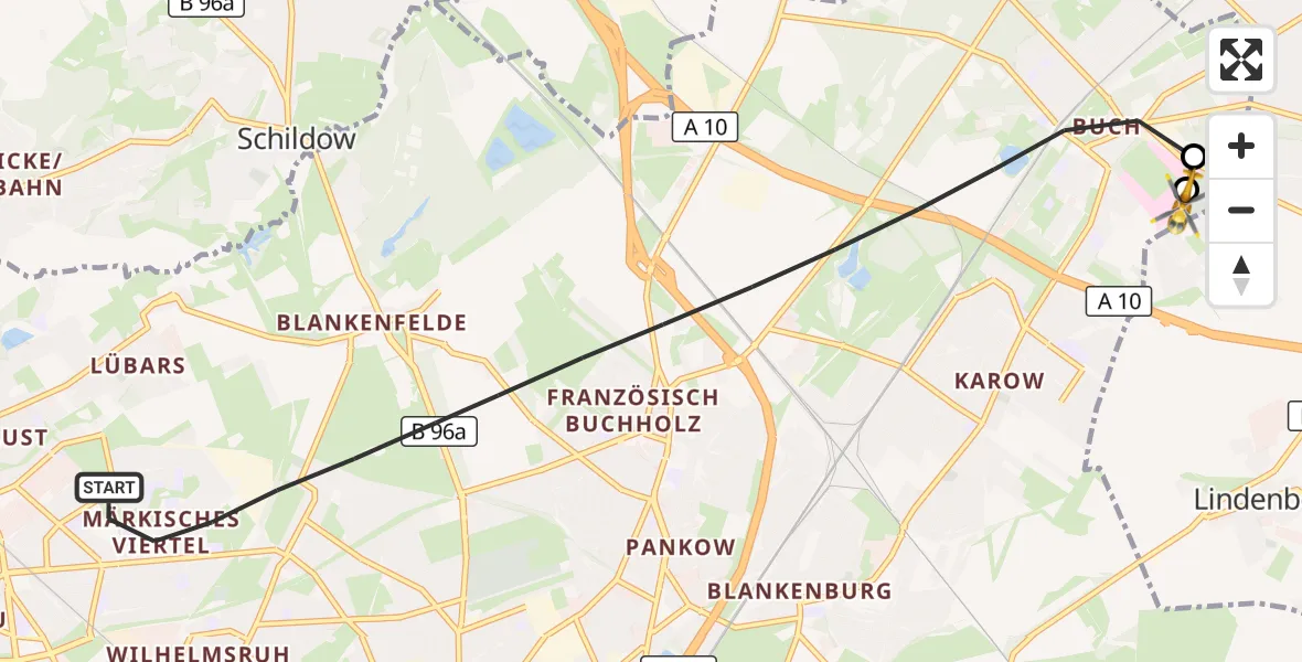 Flugroute Rettungshubschrauber Berlin - Helios Clinic Berlin-Buch, 06 Oktober 2026, 11:47