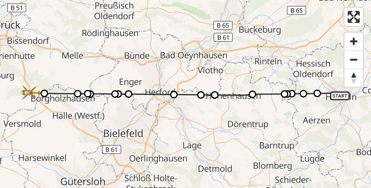 Flugroute Ambulanzhubschrauber Hameln - Dissen am Teutoburger Wald, 06 Oktober 2026, 11:49