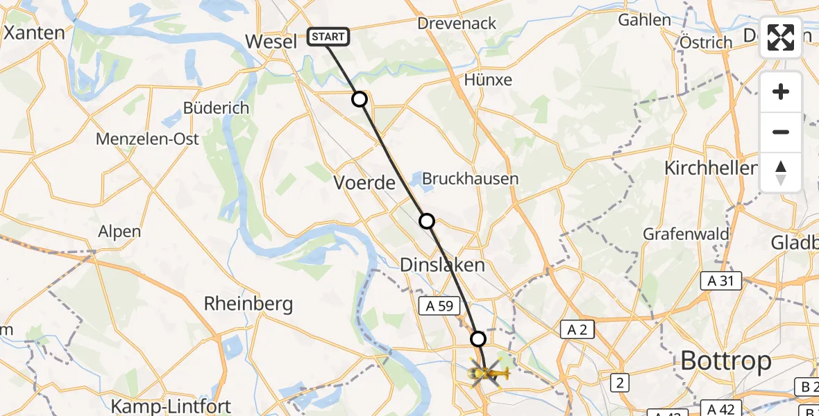 Flugroute Rettungshubschrauber Wesel - Duisburg, 06 Oktober 2026, 11:49