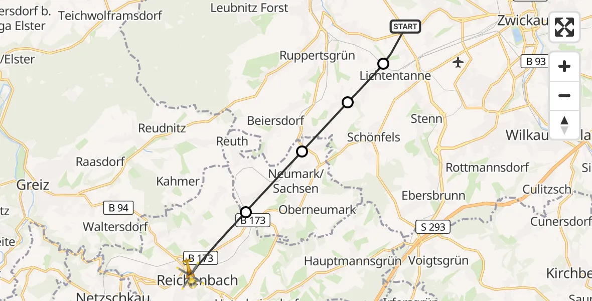 Flugroute Rettungshubschrauber Werdau - Reichenbach im Vogtland, 06 Oktober 2026, 11:50