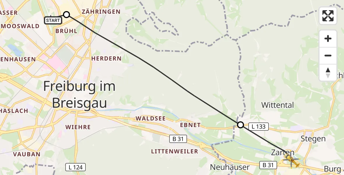 Flugroute Ambulanzhubschrauber Freiburg im Breisgau Flugplatz - Kirchzarten, 06 Oktober 2026, 11:54