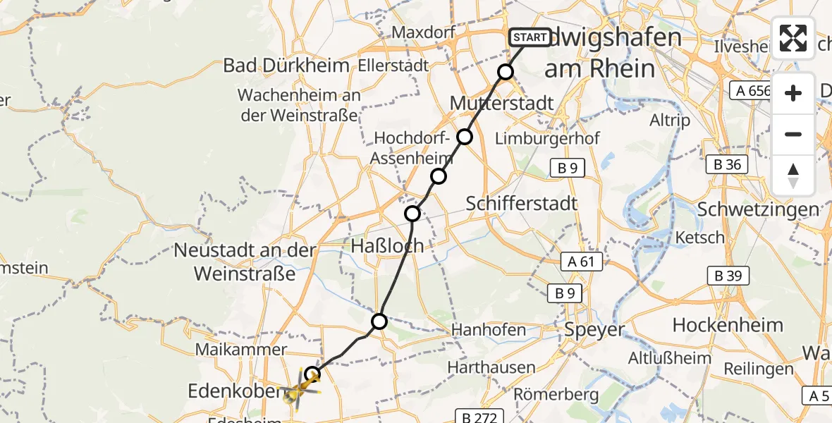 Flugroute Rettungshubschrauber Ludwigshafen am Rhein - Venningen, 06 Oktober 2026, 12:02