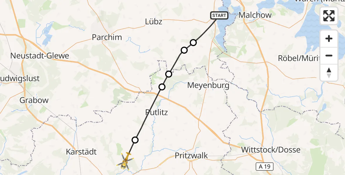 Flugroute Rettungshubschrauber Plau am See - Perleberg, 06 Oktober 2026, 12:06