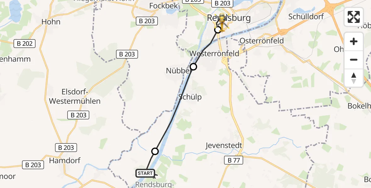 Flugroute Ambulanzhubschrauber Hörsten - Rendsburg, 06 Oktober 2026, 12:07