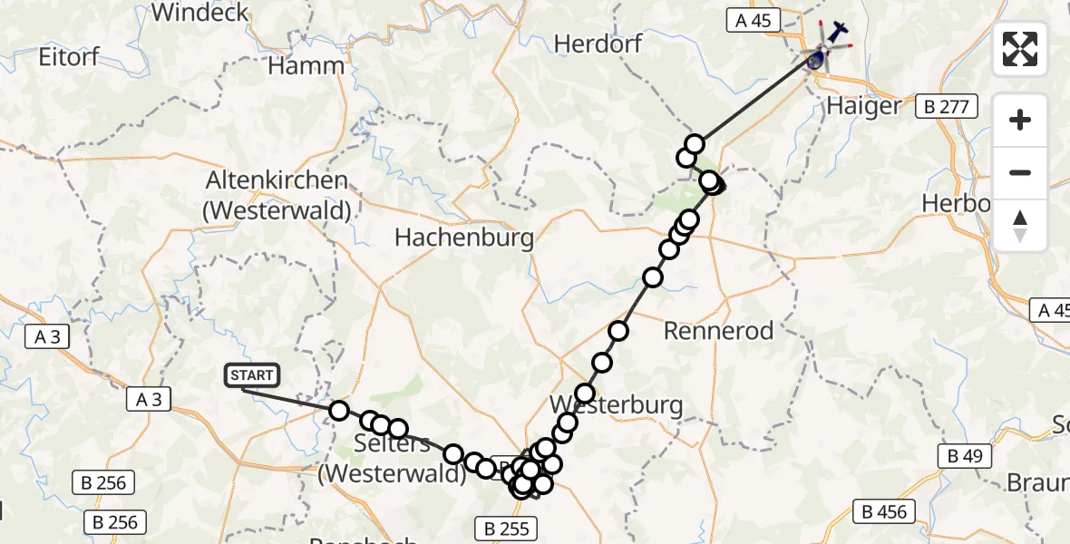 Flugroute Polizeihubschrauber Raubach - Haiger, 06 Oktober 2026, 12:07