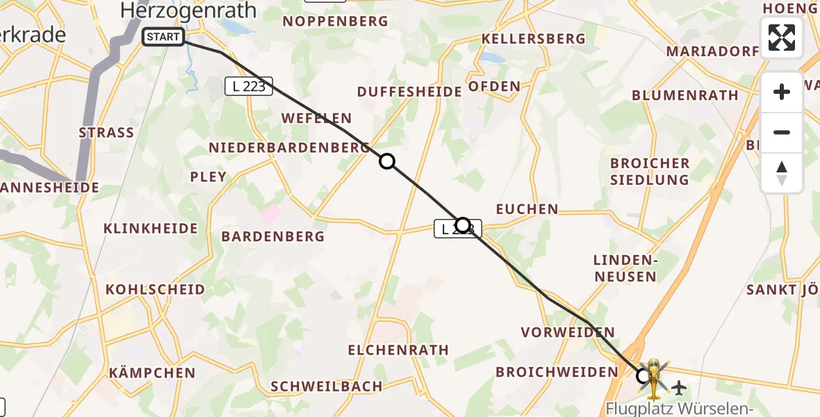 Flugroute Rettungshubschrauber Herzogenrath - Aachen-Merzbrück Flughafen, 06 Oktober 2026, 12:12