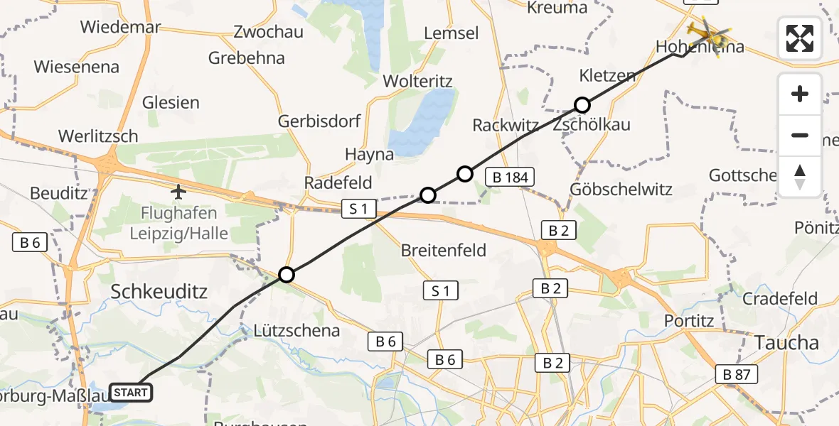 Flugroute Rettungshubschrauber Schkeuditz - Krostitz, 06 Oktober 2026, 12:13