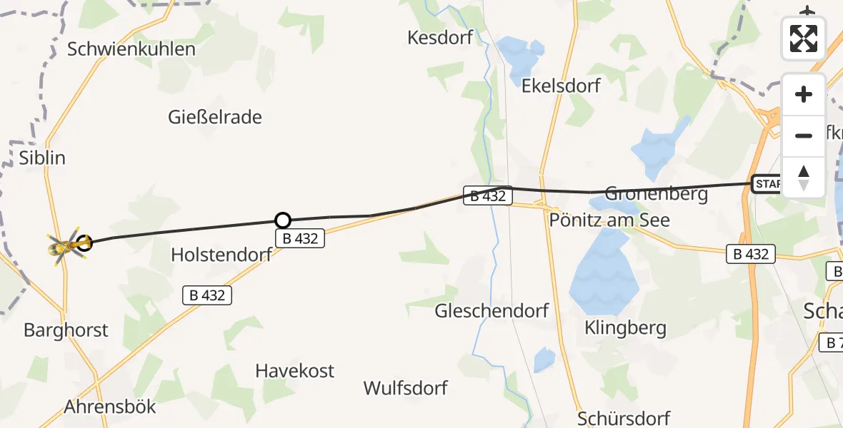 Flugroute Rettungshubschrauber Scharbeutz - Christoph 12 Luftrettungszentrum, 06 Oktober 2026, 12:15